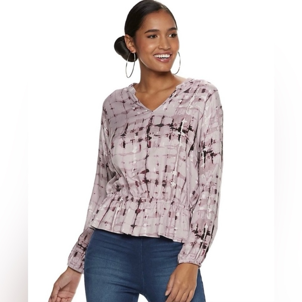 Jennifer Lopez Abstract Print Peplum Blouse Purple Gray XXL